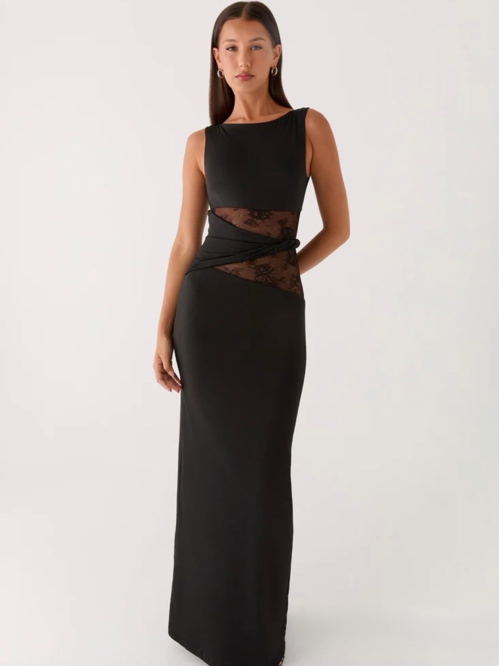 Peppermayo Black Sleeveless Lace-Panel Maxi Dress